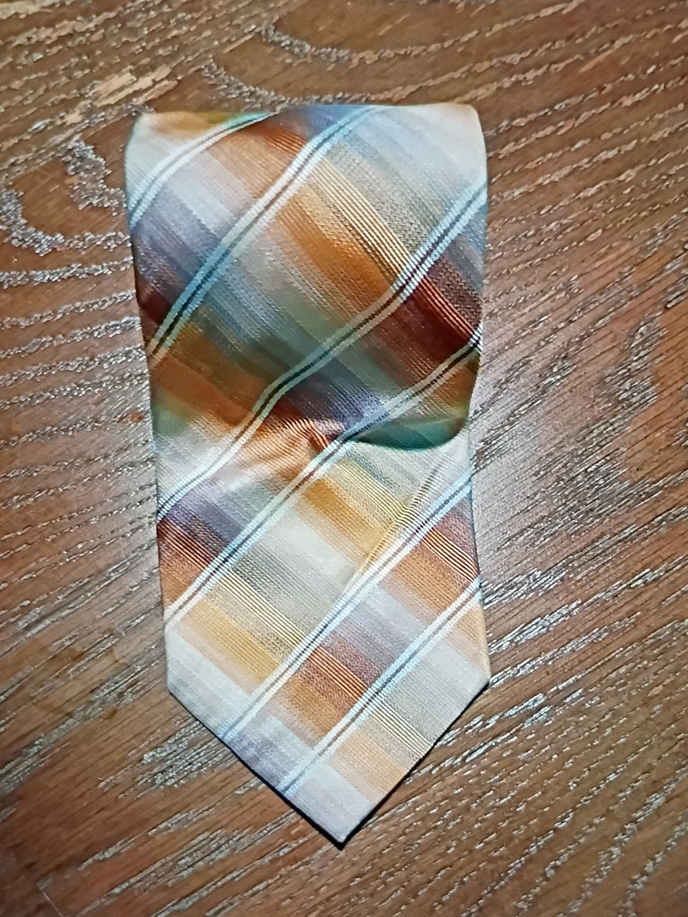 Kenneth Cole Plaid Tie in Brown, Green & Tan